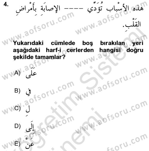 Arapça 3 Dersi 2019 - 2020 Yılı (Vize) Ara Sınav Soruları 4. Soru