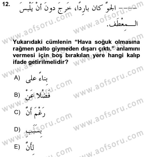 Arapça 3 Dersi 2019 - 2020 Yılı (Final) Dönem Sonu Sınav Soruları 12. Soru