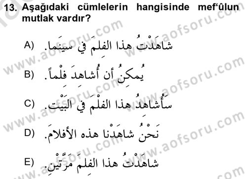 Arapça 3 Dersi 2019 - 2020 Yılı (Final) Dönem Sonu Sınav Soruları 13. Soru