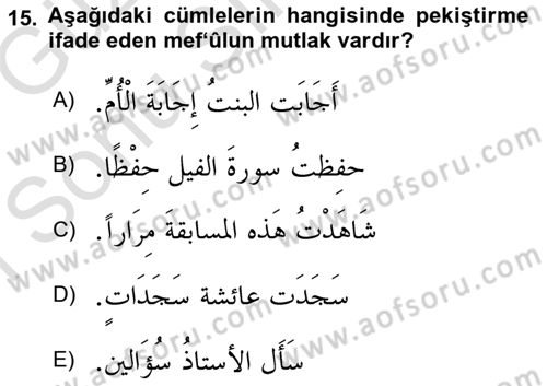 Arapça 3 Dersi 2019 - 2020 Yılı (Final) Dönem Sonu Sınav Soruları 15. Soru