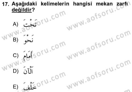 Arapça 3 Dersi 2019 - 2020 Yılı (Final) Dönem Sonu Sınav Soruları 17. Soru