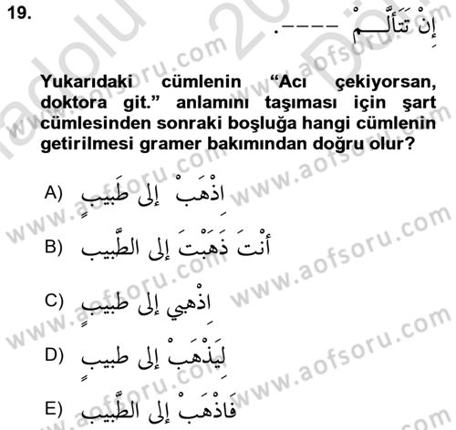 Arapça 3 Dersi 2019 - 2020 Yılı (Final) Dönem Sonu Sınav Soruları 19. Soru