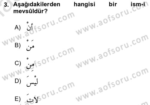 Arapça 3 Dersi 2019 - 2020 Yılı (Final) Dönem Sonu Sınav Soruları 3. Soru
