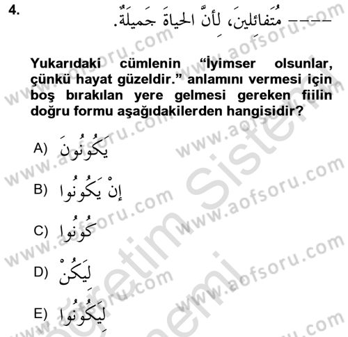 Arapça 3 Dersi 2019 - 2020 Yılı (Final) Dönem Sonu Sınav Soruları 4. Soru