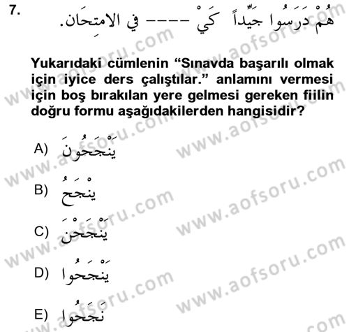 Arapça 3 Dersi 2019 - 2020 Yılı (Final) Dönem Sonu Sınav Soruları 7. Soru