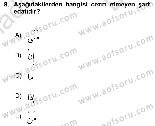 Arapça 3 Dersi 2019 - 2020 Yılı (Final) Dönem Sonu Sınav Soruları 8. Soru
