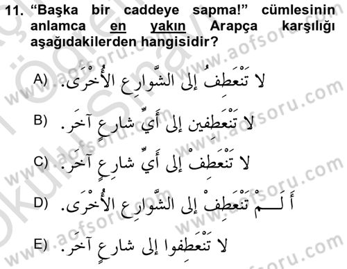 Arapça 3 Dersi 2020 - 2021 Yılı Yaz Okulu Sınav Soruları 11. Soru