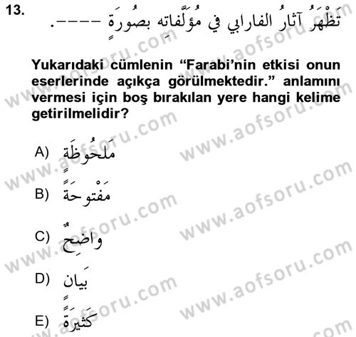 Arapça 3 Dersi 2020 - 2021 Yılı Yaz Okulu Sınav Soruları 13. Soru