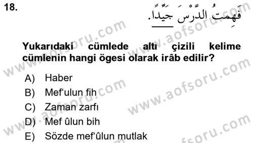 Arapça 3 Dersi 2020 - 2021 Yılı Yaz Okulu Sınav Soruları 18. Soru