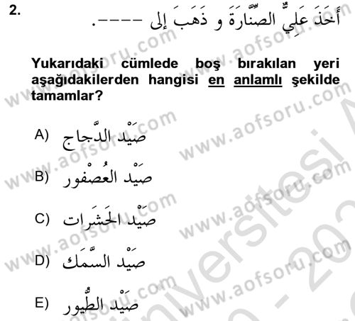 Arapça 3 Dersi 2020 - 2021 Yılı Yaz Okulu Sınav Soruları 2. Soru