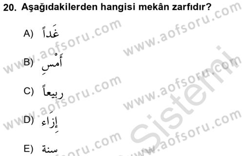 Arapça 3 Dersi 2020 - 2021 Yılı Yaz Okulu Sınav Soruları 20. Soru