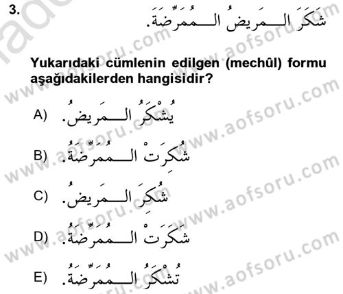 Arapça 3 Dersi 2020 - 2021 Yılı Yaz Okulu Sınav Soruları 3. Soru