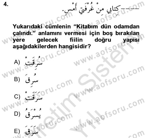 Arapça 3 Dersi 2020 - 2021 Yılı Yaz Okulu Sınav Soruları 4. Soru