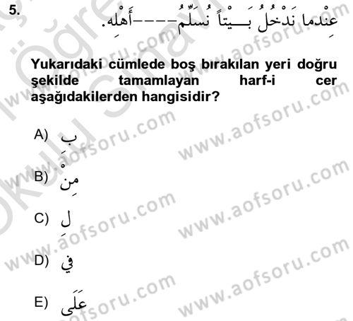 Arapça 3 Dersi 2020 - 2021 Yılı Yaz Okulu Sınav Soruları 5. Soru