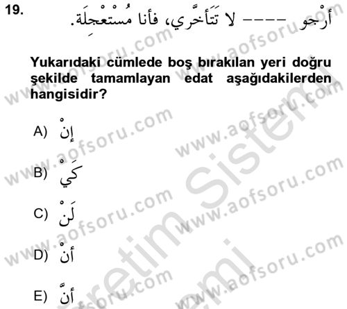 Arapça 3 Dersi 2021 - 2022 Yılı (Vize) Ara Sınav Soruları 19. Soru