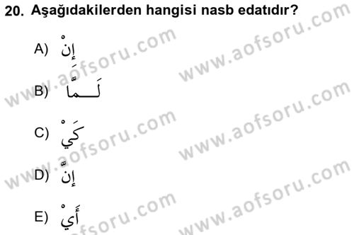 Arapça 3 Dersi 2021 - 2022 Yılı (Vize) Ara Sınav Soruları 20. Soru