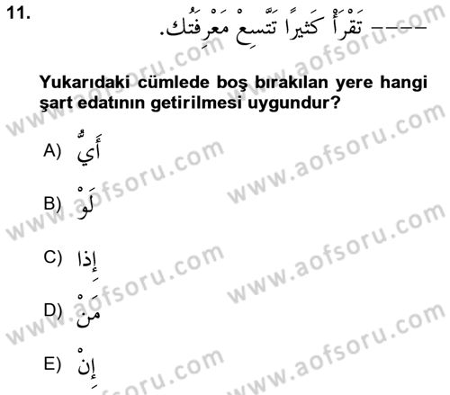 Arapça 3 Dersi 2021 - 2022 Yılı (Final) Dönem Sonu Sınav Soruları 11. Soru