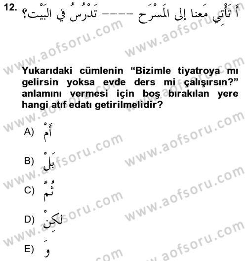 Arapça 3 Dersi 2021 - 2022 Yılı (Final) Dönem Sonu Sınav Soruları 12. Soru