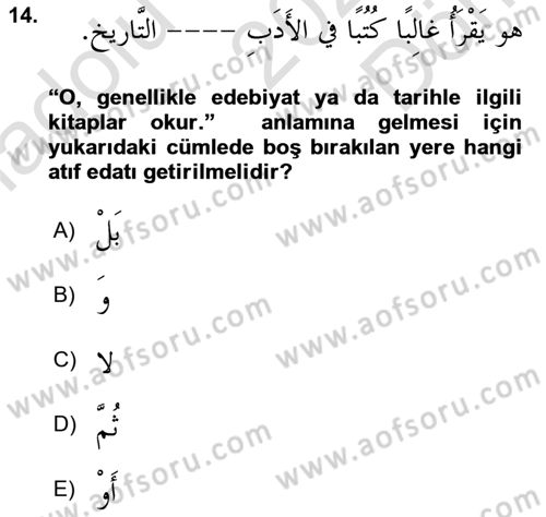 Arapça 3 Dersi 2021 - 2022 Yılı (Final) Dönem Sonu Sınav Soruları 14. Soru