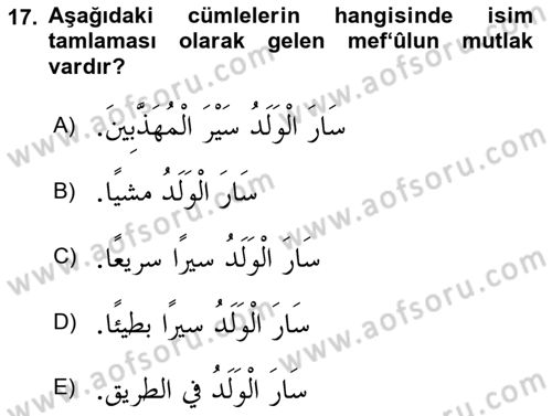 Arapça 3 Dersi 2021 - 2022 Yılı (Final) Dönem Sonu Sınav Soruları 17. Soru