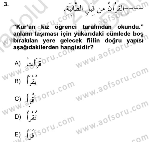 Arapça 3 Dersi 2021 - 2022 Yılı (Final) Dönem Sonu Sınav Soruları 3. Soru