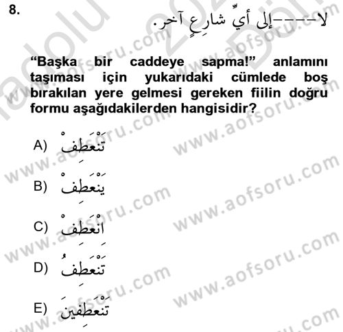 Arapça 3 Dersi 2021 - 2022 Yılı (Final) Dönem Sonu Sınav Soruları 8. Soru