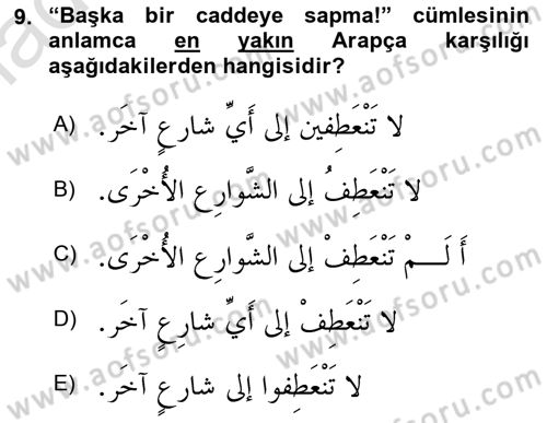 Arapça 3 Dersi 2021 - 2022 Yılı Yaz Okulu Sınav Soruları 9. Soru