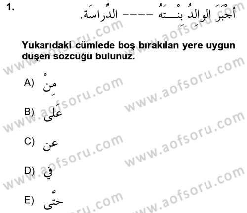 Arapça 3 Dersi 2022 - 2023 Yılı (Vize) Ara Sınav Soruları 1. Soru