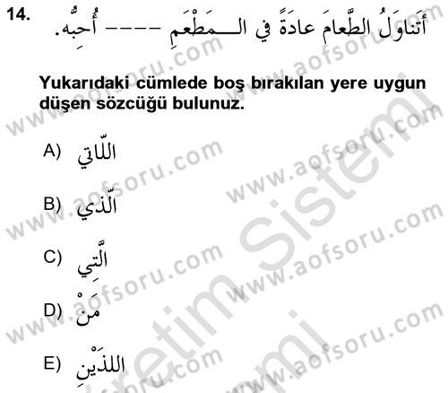 Arapça 3 Dersi 2022 - 2023 Yılı (Vize) Ara Sınav Soruları 14. Soru
