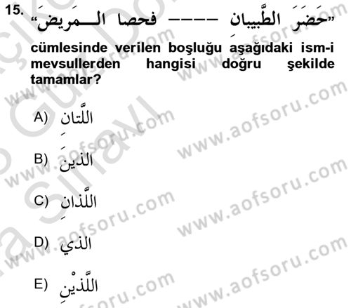 Arapça 3 Dersi 2022 - 2023 Yılı (Vize) Ara Sınav Soruları 15. Soru