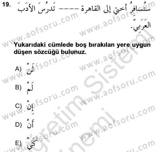 Arapça 3 Dersi 2022 - 2023 Yılı (Vize) Ara Sınav Soruları 19. Soru