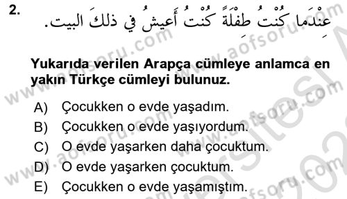 Arapça 3 Dersi 2022 - 2023 Yılı (Vize) Ara Sınav Soruları 2. Soru