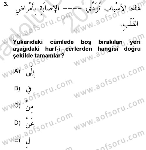 Arapça 3 Dersi 2022 - 2023 Yılı (Vize) Ara Sınav Soruları 3. Soru