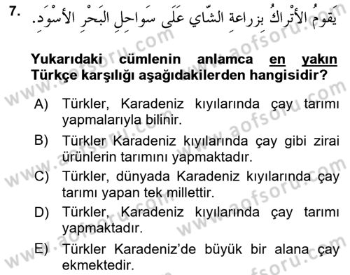 Arapça 3 Dersi 2022 - 2023 Yılı (Vize) Ara Sınav Soruları 7. Soru
