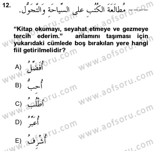Arapça 3 Dersi 2022 - 2023 Yılı (Final) Dönem Sonu Sınav Soruları 12. Soru