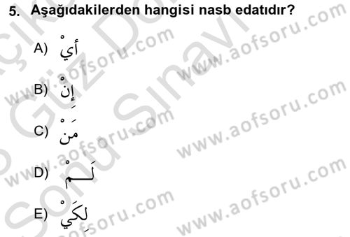 Arapça 3 Dersi 2022 - 2023 Yılı (Final) Dönem Sonu Sınav Soruları 5. Soru