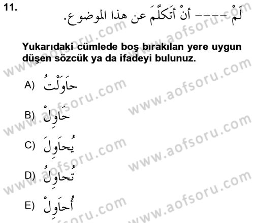 Arapça 3 Dersi 2022 - 2023 Yılı Yaz Okulu Sınav Soruları 11. Soru