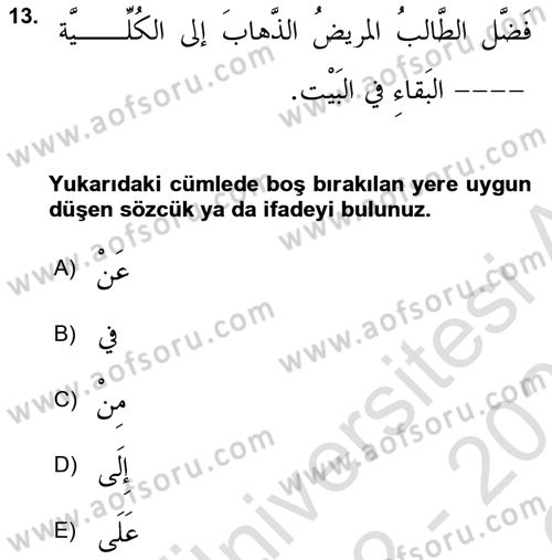 Arapça 3 Dersi 2022 - 2023 Yılı Yaz Okulu Sınav Soruları 13. Soru