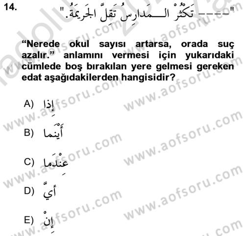 Arapça 3 Dersi 2022 - 2023 Yılı Yaz Okulu Sınav Soruları 14. Soru