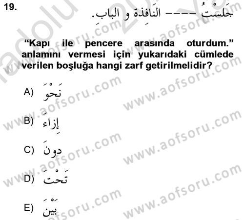 Arapça 3 Dersi 2022 - 2023 Yılı Yaz Okulu Sınav Soruları 19. Soru