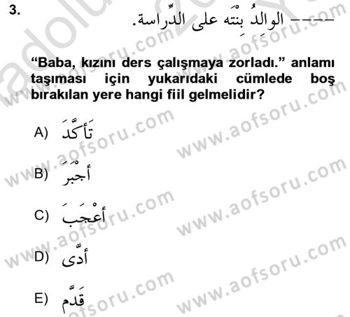 Arapça 3 Dersi 2022 - 2023 Yılı Yaz Okulu Sınav Soruları 3. Soru