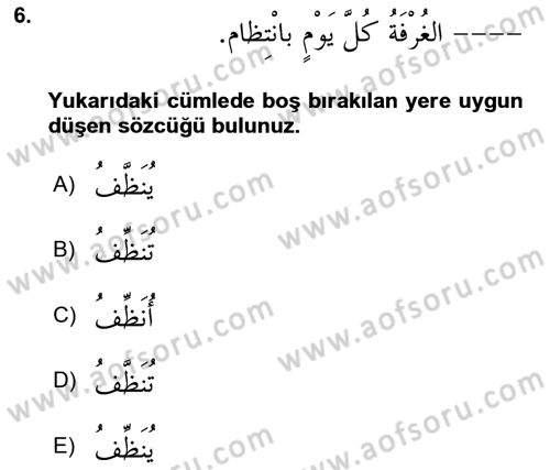 Arapça 3 Dersi 2022 - 2023 Yılı Yaz Okulu Sınav Soruları 6. Soru