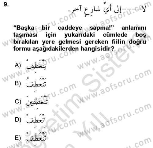 Arapça 3 Dersi 2022 - 2023 Yılı Yaz Okulu Sınav Soruları 9. Soru