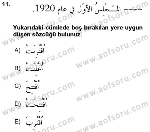 Arapça 3 Dersi 2023 - 2024 Yılı (Vize) Ara Sınav Soruları 11. Soru