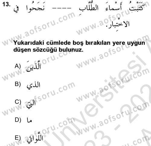 Arapça 3 Dersi 2023 - 2024 Yılı (Vize) Ara Sınav Soruları 13. Soru