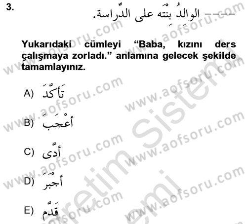 Arapça 3 Dersi 2023 - 2024 Yılı (Vize) Ara Sınav Soruları 3. Soru
