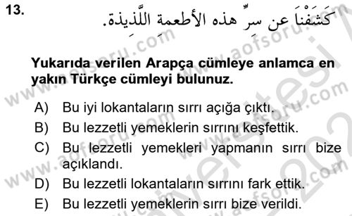 Arapça 3 Dersi 2023 - 2024 Yılı (Final) Dönem Sonu Sınav Soruları 13. Soru