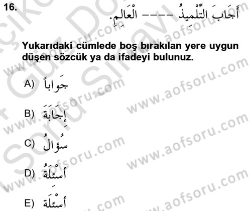 Arapça 3 Dersi 2023 - 2024 Yılı (Final) Dönem Sonu Sınav Soruları 16. Soru