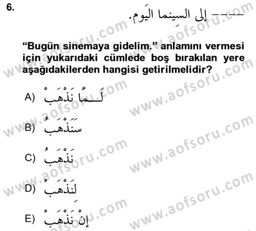 Arapça 3 Dersi 2023 - 2024 Yılı (Final) Dönem Sonu Sınav Soruları 6. Soru