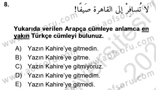 Arapça 3 Dersi 2023 - 2024 Yılı (Final) Dönem Sonu Sınav Soruları 8. Soru